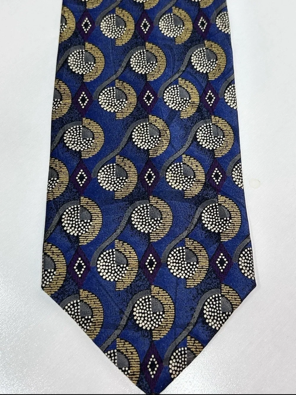 Italian Silk Geometric Necktie Blue Gold Gray Classic Business Wedding Tie